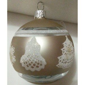 Czech Slovak Republic Glass Christmas Ornament Gold White Tree Snowflake 2.5"